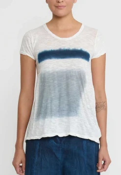 Gilda Midani Cotton Zone Dyed Short Sleeve Monoprix Tee In Cloud & Last Blue