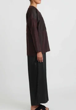 Noir Handmade Cracked Mud Silk Short Jacket In Brown & Red