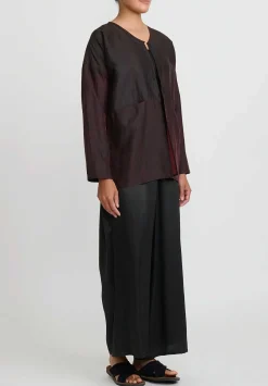 Noir Handmade Cracked Mud Silk Short Jacket In Brown & Red