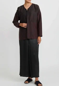 Noir Handmade Cracked Mud Silk Short Jacket In Brown & Red