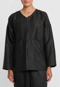 Noir Handmade Cracked Mud Silk Short Jacket In Black & Brown