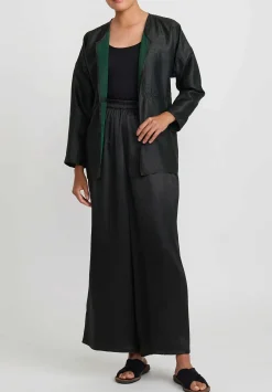 Noir Handmade Cracked Mud Silk Short Jacket In Black & Green