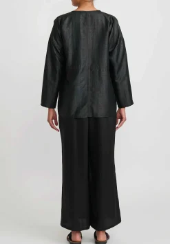 Noir Handmade Cracked Mud Silk Short Jacket In Black & Green