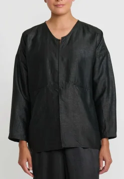 Noir Handmade Cracked Mud Silk Short Jacket In Black & Green