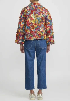Péro Crochet & Beaded Mille Fleur Jacket In Red & Yellow Multicolor