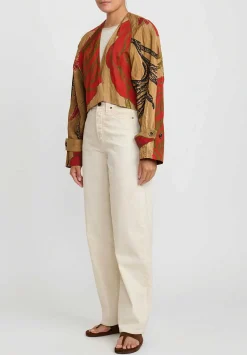 Uma Wang Cropped Kady Jacket In Tan & Red