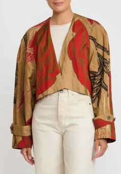 Uma Wang Cropped Kady Jacket In Tan & Red