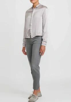 Umit Unal Cropped Silk Button Up Shirt In Referenced Grey