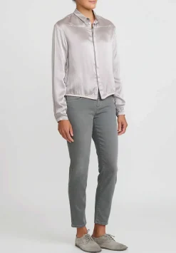 Umit Unal Cropped Silk Button Up Shirt In Referenced Grey