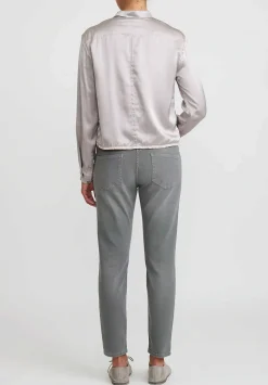 Umit Unal Cropped Silk Button Up Shirt In Referenced Grey