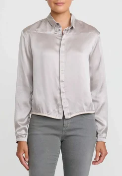 Umit Unal Cropped Silk Button Up Shirt In Referenced Grey