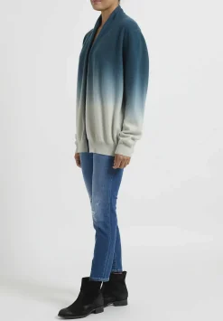 Frenckenberger Dip Dyed Cashmere ''Hamza'' Cardigan In New Atlantis Blue & Silver Green