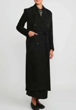 Uma Wang Double Breasted Jacquard Callie Coat In Black