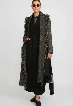 Uma Wang Double Breasted Jacquard Callie Coat In Black