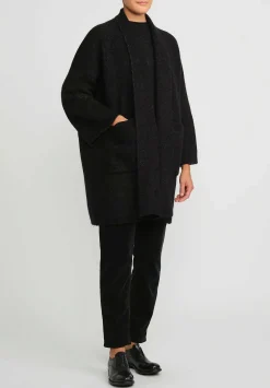 Lauren Manoogian Double Face Baby Alpaca Wide Coat In Black Melange & White Fleck