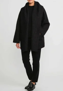 Lauren Manoogian Double Face Coat In Black Melange & White Fleck