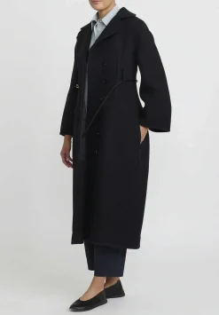 Jil Sander Double Splittable Wool Coat In Black