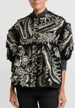 Biyan Embroidered Empire Waist Chrome Jacket In Black