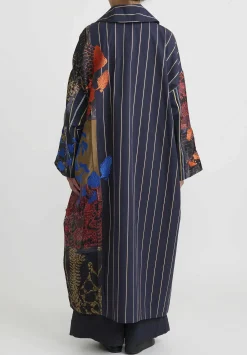 Biyan Embroidered Organza Patchwork ''Heyer'' Coat In Blue Multicolor