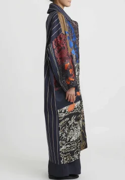 Biyan Embroidered Organza Patchwork ''Heyer'' Coat In Blue Multicolor
