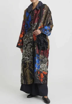 Biyan Embroidered Organza Patchwork ''Heyer'' Coat In Blue Multicolor