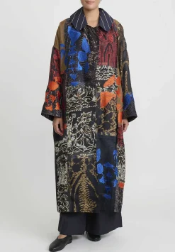 Biyan Embroidered Organza Patchwork ''Heyer'' Coat In Blue Multicolor