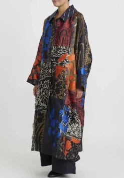Biyan Embroidered Organza Patchwork ''Heyer'' Coat In Blue Multicolor