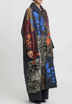 Biyan Embroidered Organza Patchwork ''Heyer'' Coat In Blue Multicolor