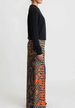 Biyan Embroidered Silk Print Pant In Blue And Orange
