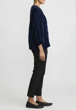 AODress Embroidered Velvet Top In Tanzanite Blue
