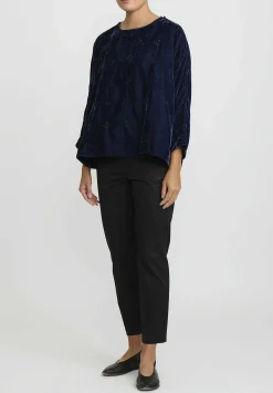 AODress Embroidered Velvet Top In Tanzanite Blue