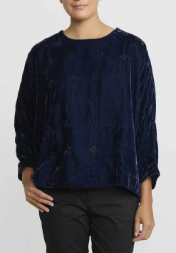 AODress Embroidered Velvet Top In Tanzanite Blue