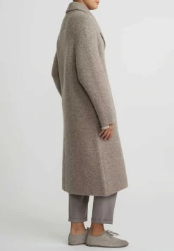 Boboutic Felted, Knit Double Breasted Coat In Natural Brown Melange