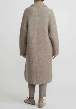 Boboutic Felted, Knit Double Breasted Coat In Natural Brown Melange