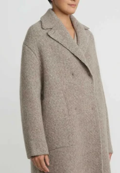 Boboutic Felted, Knit Double Breasted Coat In Natural Brown Melange