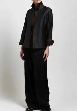 Sophie Hong Hand Dyed Mud Silk Smooth Tailored Jacket In Black