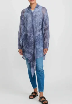 Giorgio Brato Hand Dyed Silk Semi-Sheer Overshirt In Midnight Blue