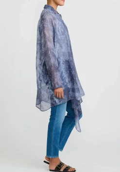 Giorgio Brato Hand Dyed Silk Semi-Sheer Overshirt In Midnight Blue