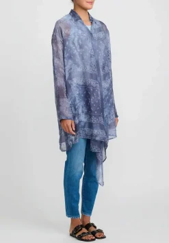 Giorgio Brato Hand Dyed Silk Semi-Sheer Overshirt In Midnight Blue