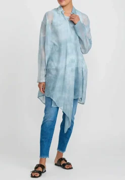 Giorgio Brato Hand Dyed Silk Semi-Sheer Overshirt In Powder Blue