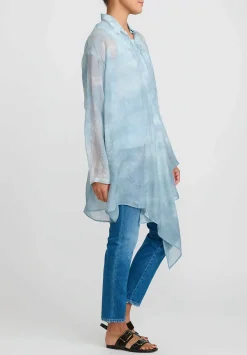 Giorgio Brato Hand Dyed Silk Semi-Sheer Overshirt In Powder Blue