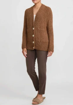 Wommelsdorff Hand Knit Cashmere & Silk Luna Cardigan In Cognac Tabacco Brown