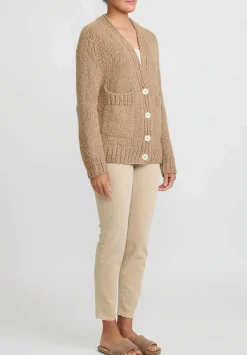 Wommelsdorff Hand Knit Cashmere & Silk Luna Cardigan In Caramel Camel Brown