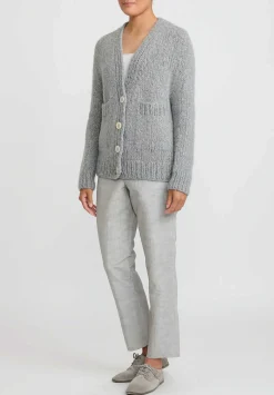 Wommelsdorff Hand Knit Cashmere & Silk Luna Cardigan In Chinese Heather Grey