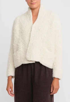 Daniela Gregis Hand Knit Cashmere Collo Legaccio Scialle Jacket In Raw Natural