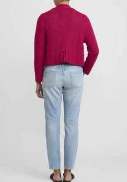 Wommelsdorff Hand Knit Cashmere Cropped Suki Cardigan In Tomato Red & Fuchsia