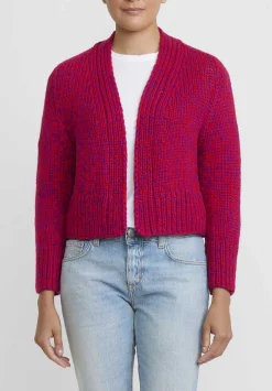 Wommelsdorff Hand Knit Cashmere Cropped Suki Cardigan In Tomato Red & Fuchsia