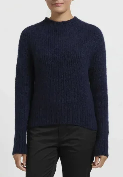 Wommelsdorff Hand Knit Cashmere High Neck Willow Sweater In Midnight Blue