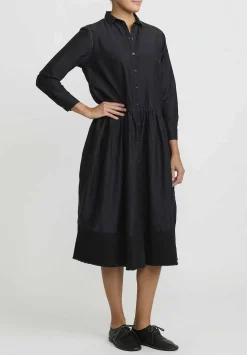 Umit Unal Hand Stitched Cotton & Silk Shirt Dress In Black