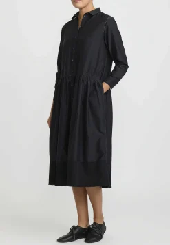 Umit Unal Hand Stitched Cotton & Silk Shirt Dress In Black